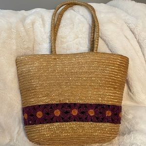 Straw bag purple daisy 90’s lined